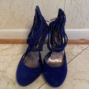 Gently-worn Navy Blue Suede Strappy Heels